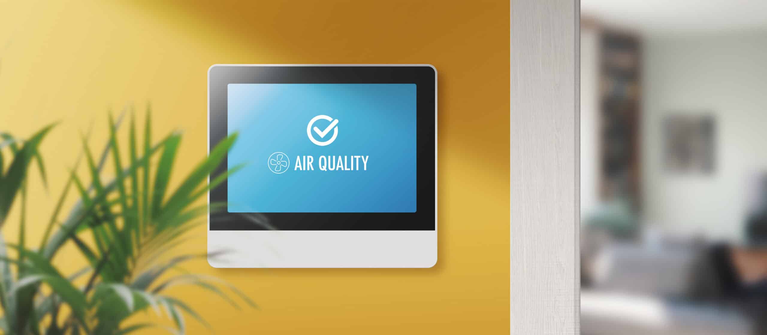 An air quality monitor at a residence shows that the air is clean 