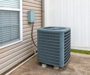 Outdoor AC compressor unit installed at a home in Plano and Dallas, TX