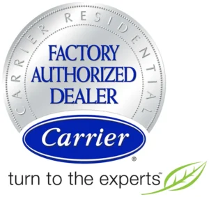 Carrier Factory Authorized Dealer logo with “Turn to the Experts” tagline